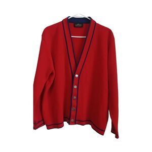 Puritan Women's Vintage 60's Red with Blue Trim Cardigan Sweater XL